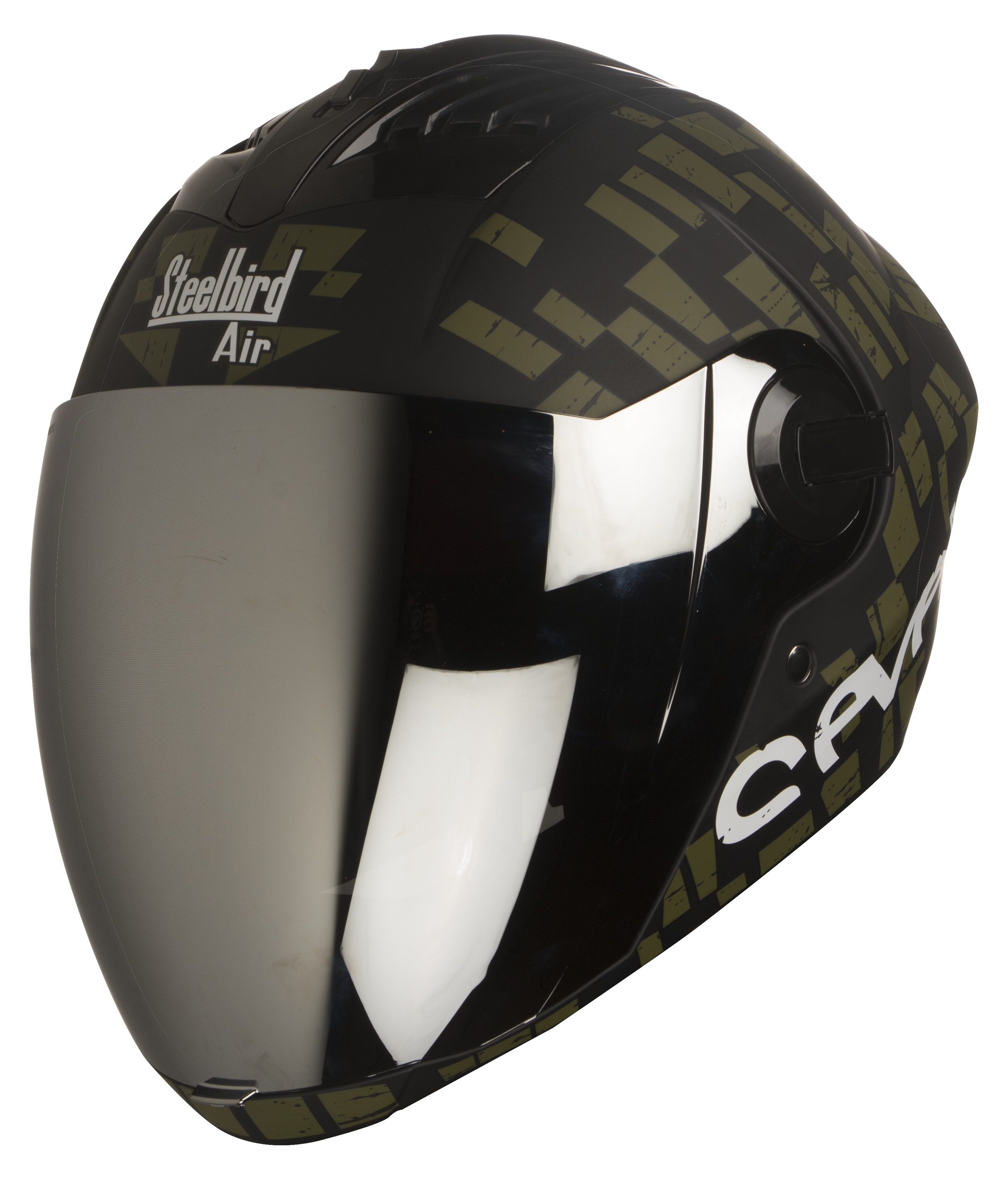 SBA-2 Seven Mat Black With Army Green ( Fitted With Clear Visor  Extra Silver Chrome Visor Free)